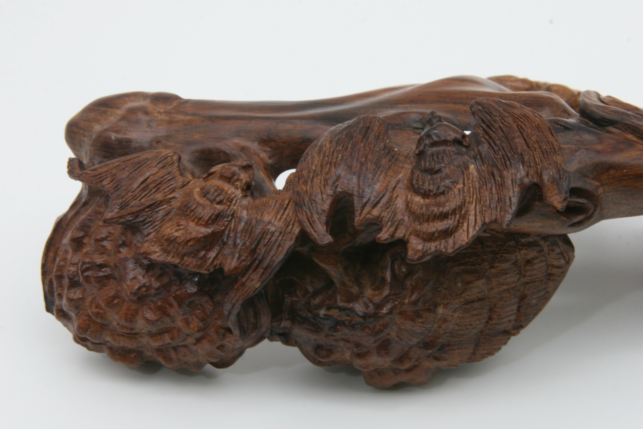 Vintage Chinese Hainan Huanghuali Wood Carving Lucky Bat Collectible Art Piece